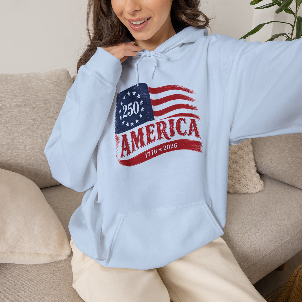 America 250 Hoodie – Vintage Betsy Ross Flag '1776–2026' Patriotic Sweatshirt